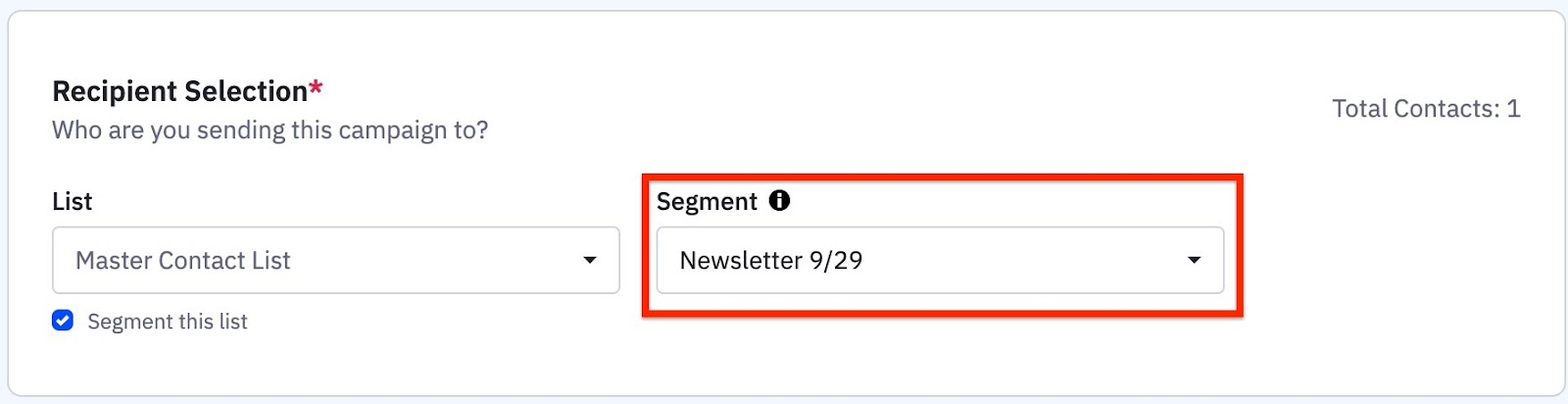Segmento de campanha na seção Seleção de destinatários do Resumo da campanha page.jpeg