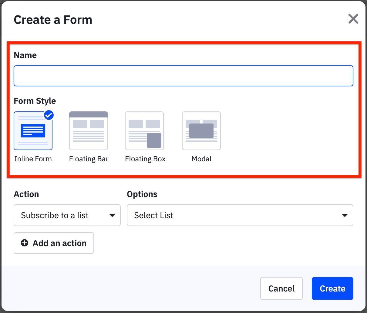 Create a form modal to type in the name of the form and choose the form type.jpg