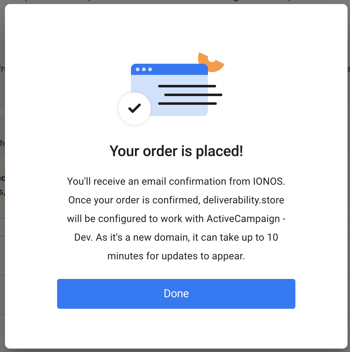 Your order is placed modal in ActiveCampaign.png