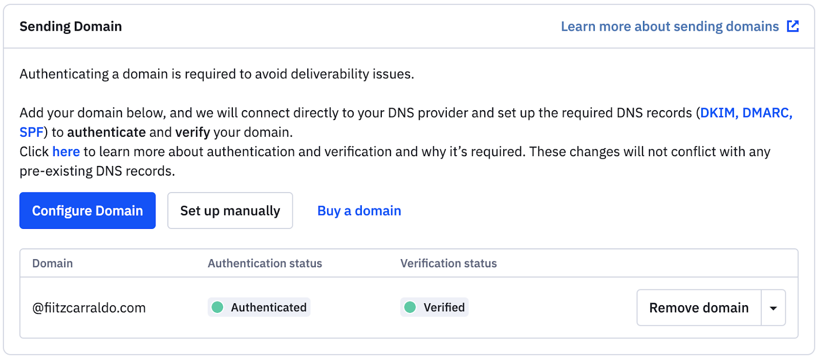 Authentication and Verification Status in the Sending Domain window in Advanced Settings.png
