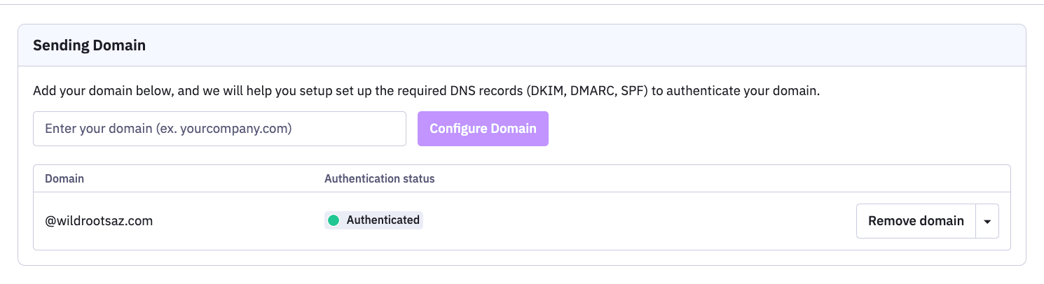 Verificação de domínio autenticada em Configurações > Advanced page.png