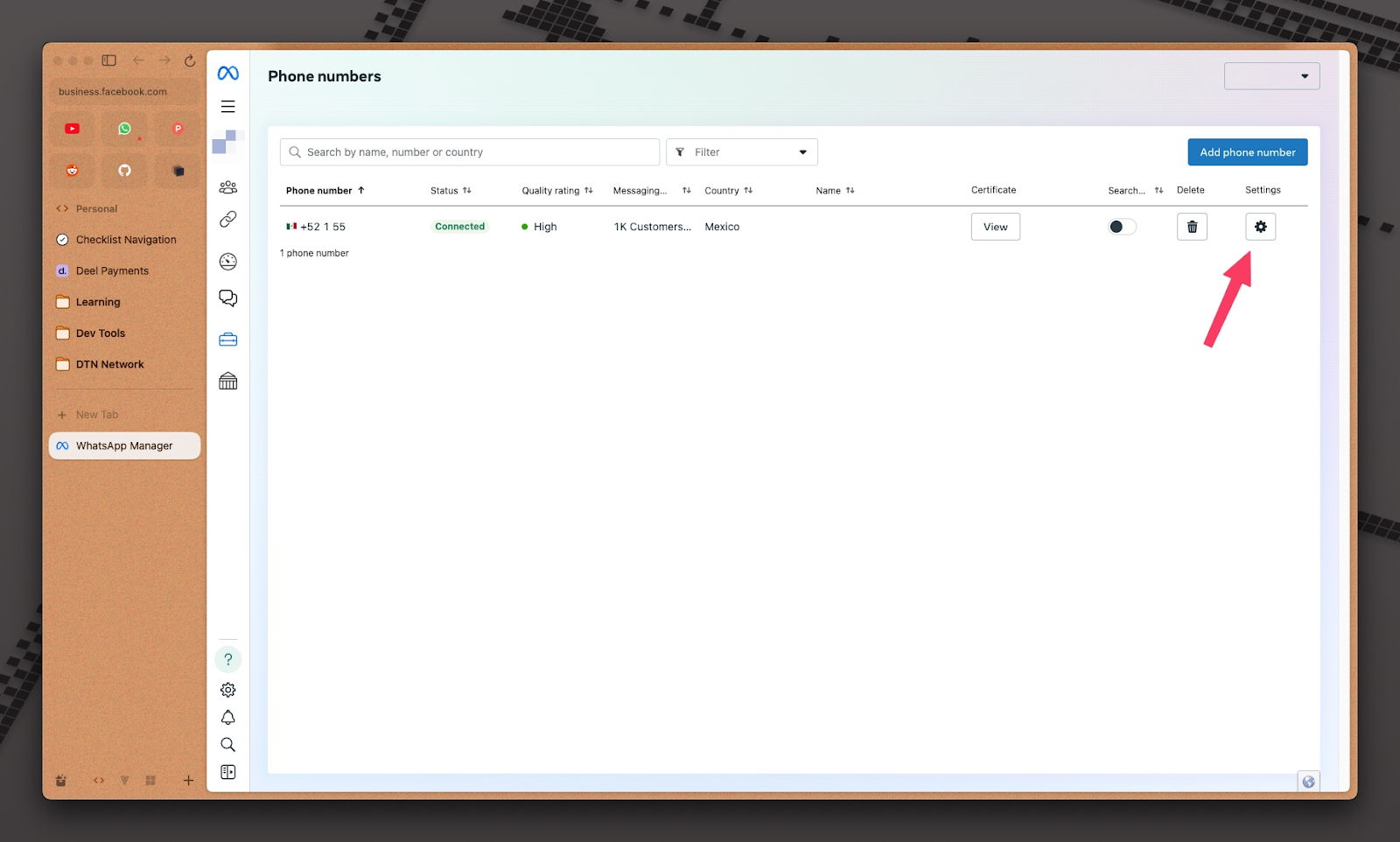 Disattivare 2FA Icona ingranaggio WhatsApp.png