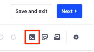 The code button located at the top of the right pane. 