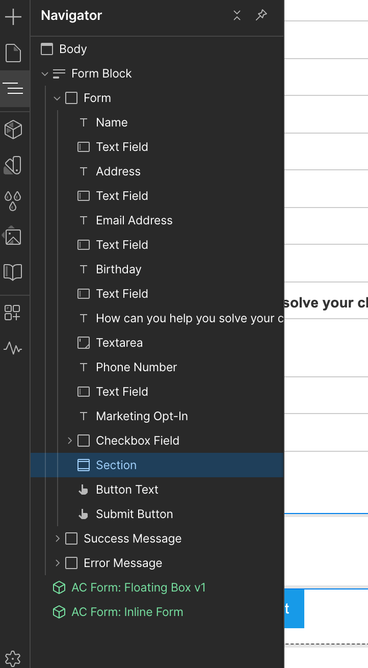 Webflow three dots menu with ActiveCampaign forms.png