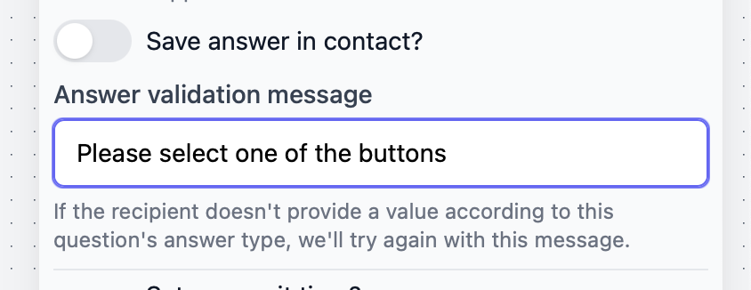Validation message configuration