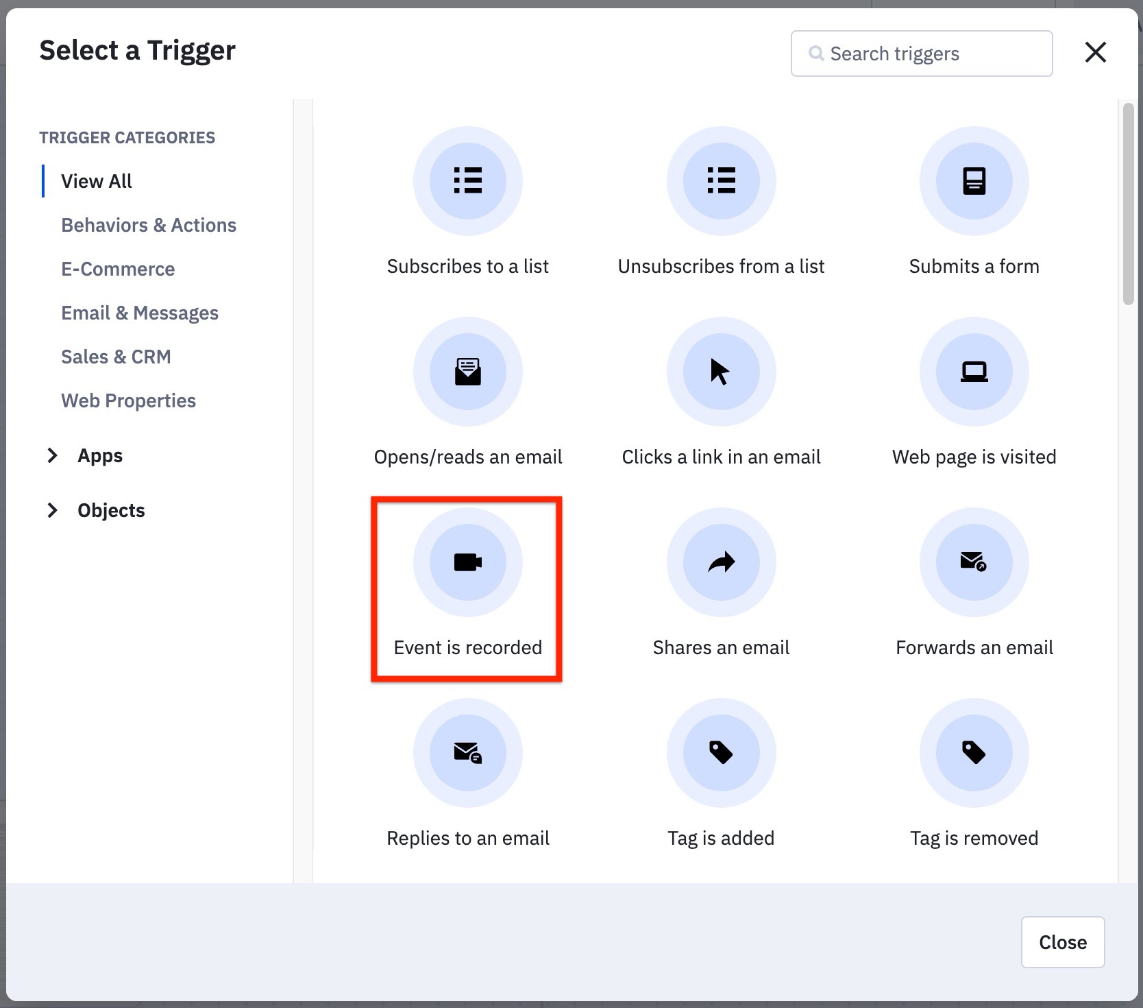 Event is recorded trigger in select a trigger modal.jpg
