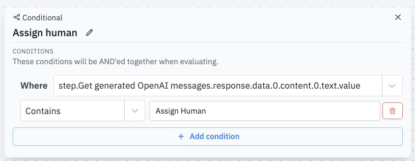 Example of the Conditional step configuration. 