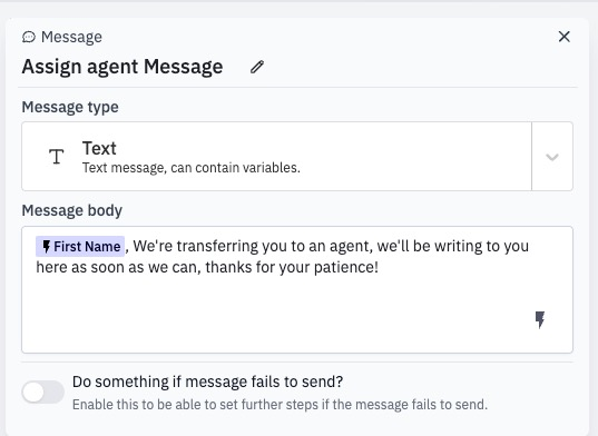 Example of the Message step configuration. 