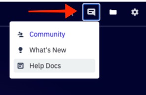 Help Bubble on homepage with dropdown options for Community, What's New, and Help Docs.png