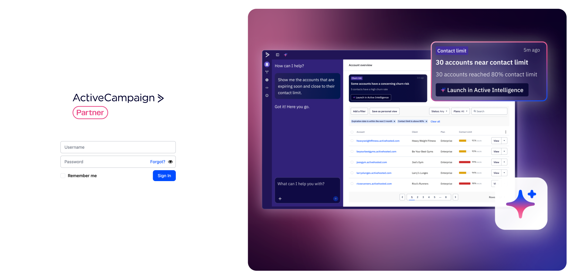 Partner portal login page.