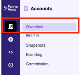 Left menu of the Partner Portal, depicting the Accounts and Accounts Overview menu icons.