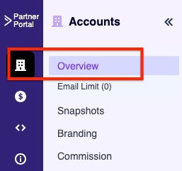 Left menu of the Partner Portal, depicting the Accounts and Accounts Overview menu icons.