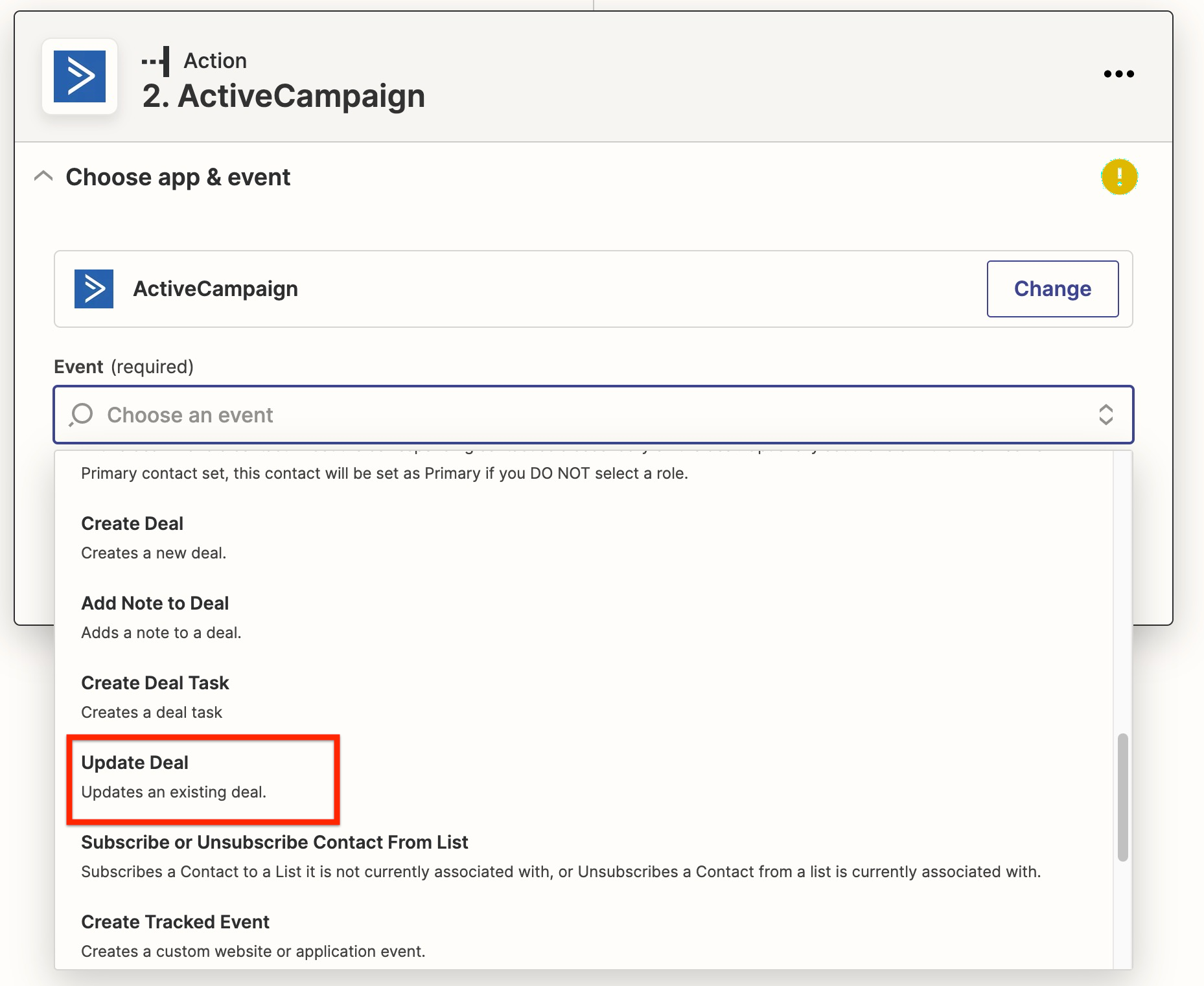 Zapier Aktion ActiveCampaign Einen Deal aktualisieren.jpg