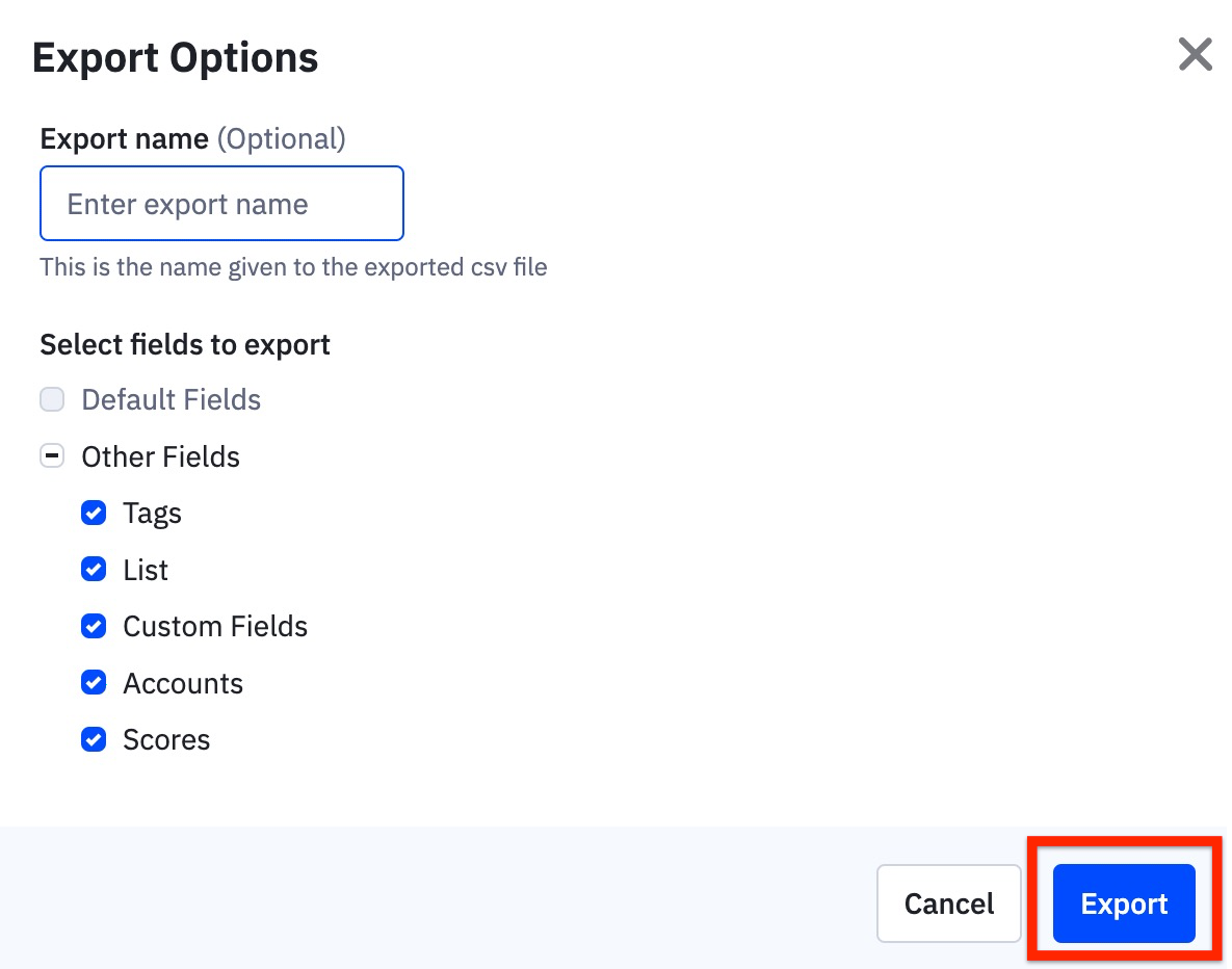 O modal Opções de Exportação clique em Exportar quando terminar.jpg