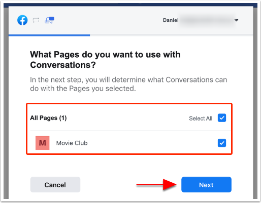 Choose the Facebook Pages to connect and click next.png