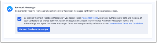 Acepte los términos de Facebook Messenger haciendo clic en la casilla de verificación y Conectar.png
