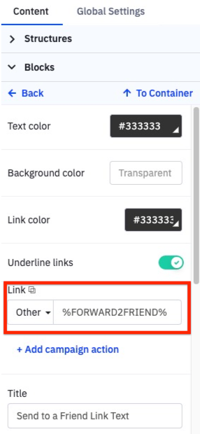 Type %FORWARD2FRIEND% in the link section in the right settings toolbar.jpg