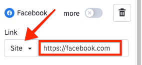 Rediriger vers votre site de médias sociaux en choisissant un site dans la liste déroulante des liens et en saisissant votre URL à droite