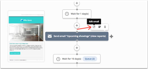 Passez le curseur de votre souris sur l'e-mail d'automatisation pour révéler un mode de fonctionnement et cliquez sur Modifier l'e-mail.png