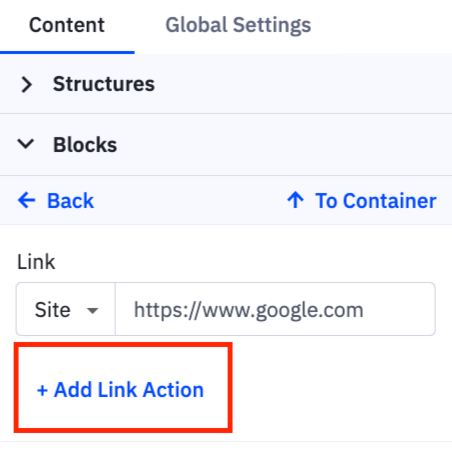 Add Link Action link in the Content side bar.png