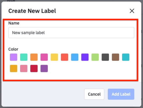 Create New Label modal to type the label and choose the color.jpg