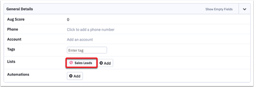 Example_in_a_Contact_Record_under_General_Details_next_to_LIsts_there_is_a_red_circle_with_a_cross_through_it_next_to_the_Sales_Leads_list_to_show_the_contact_is_unsubscribed_from_this_list.png