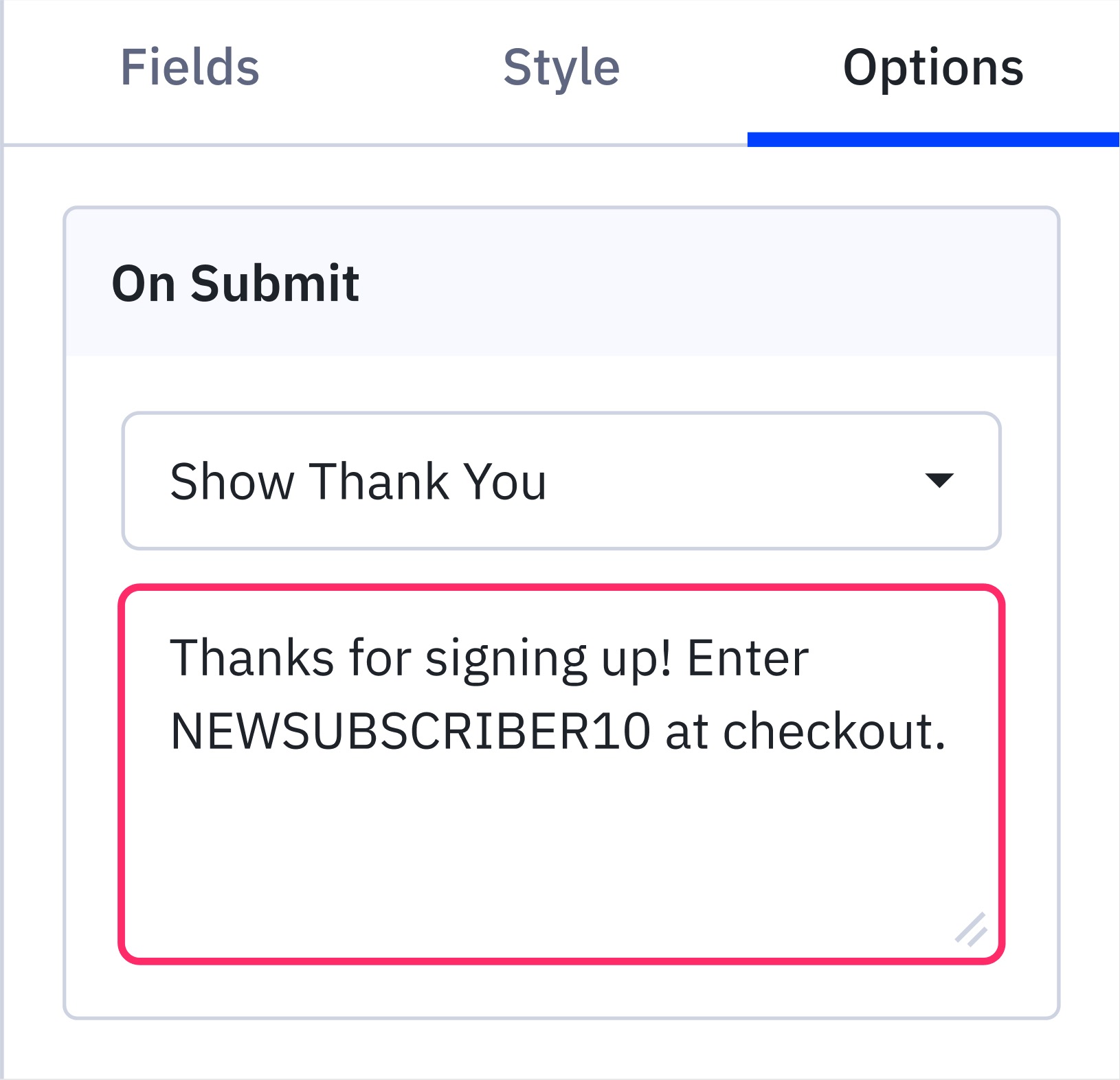 Can I customize the thank you message shown after form submission?